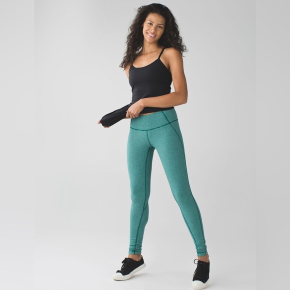 Lululemon Wunder Under Pant Leggings Wee Stripe Heathered Teal - Picture 1 of 8